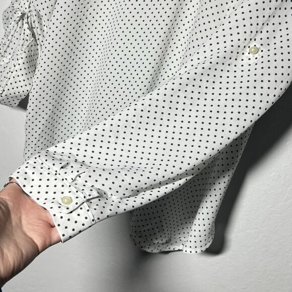 Ann Taylor LOFT Blouse Size Large White Polka Dot Roll Tab Sleeve V Neck NWT - Picture 5 of 12